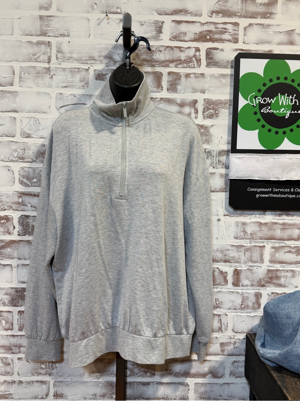 Lou & Grey Light Heather Gray Half-Zip Pullover NWT